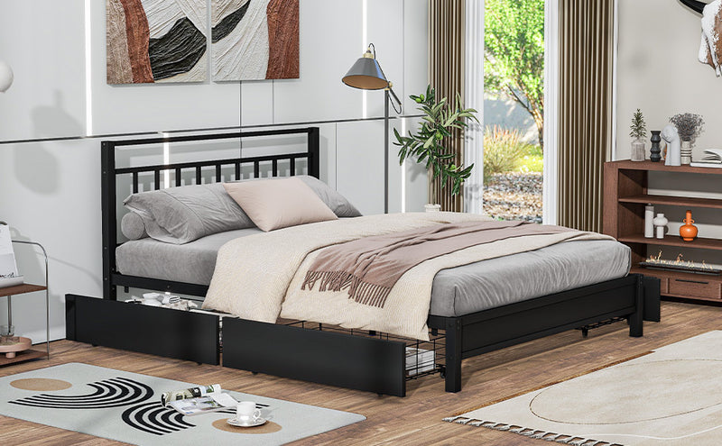 Queen Size Storage Platform Bed with 4 Drawers, Black