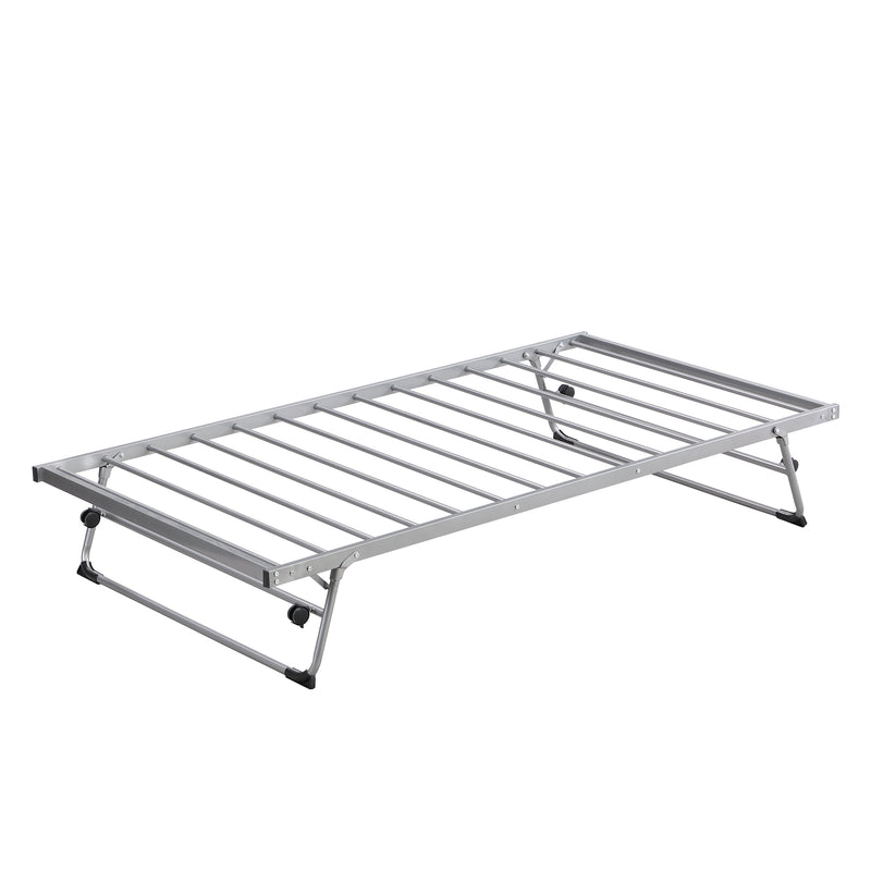 Twin Size Metal Daybed with Adjustable Trundle, Pop Up Trundle, Silver