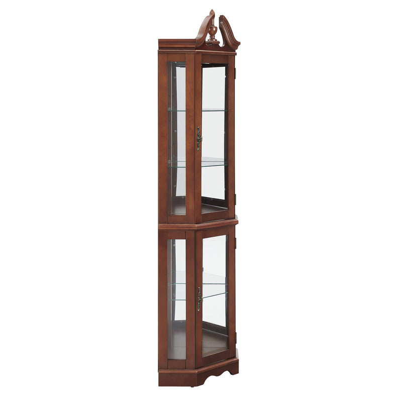 Corner Curio Cabinet With Lights, Adjustable Tempered Glass Shelves, Display Cabinet (E26 Light Bulb Not Included) - Mirrored / Walnut