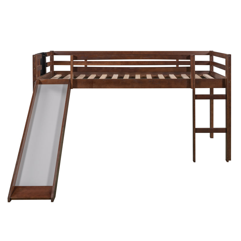 Twin size Loft Bed Wood Bed with Slide, Stair and Chalkboard,Walnut(OLD SKU :WF282115AAL)