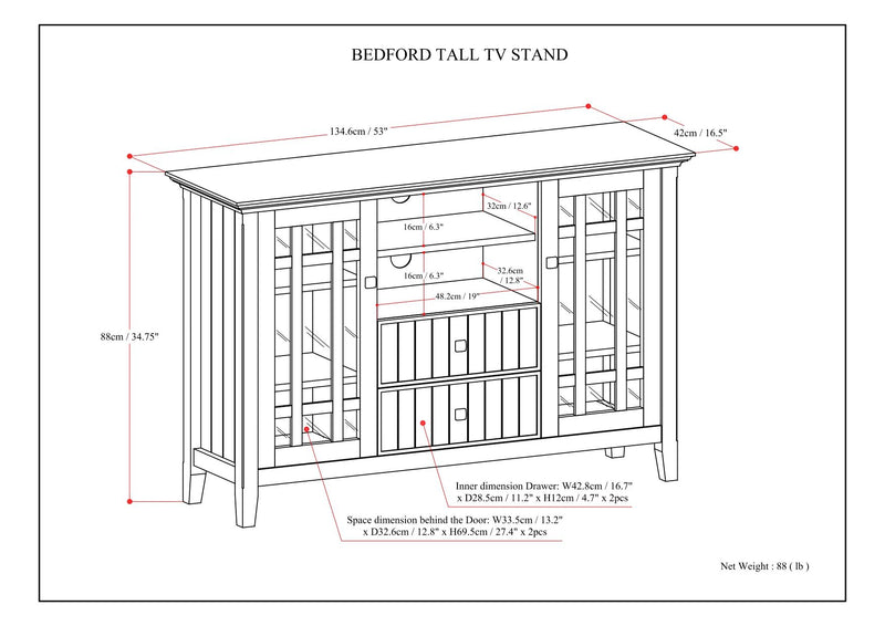 Bedford - Handcrafted Tall TV Media Stand