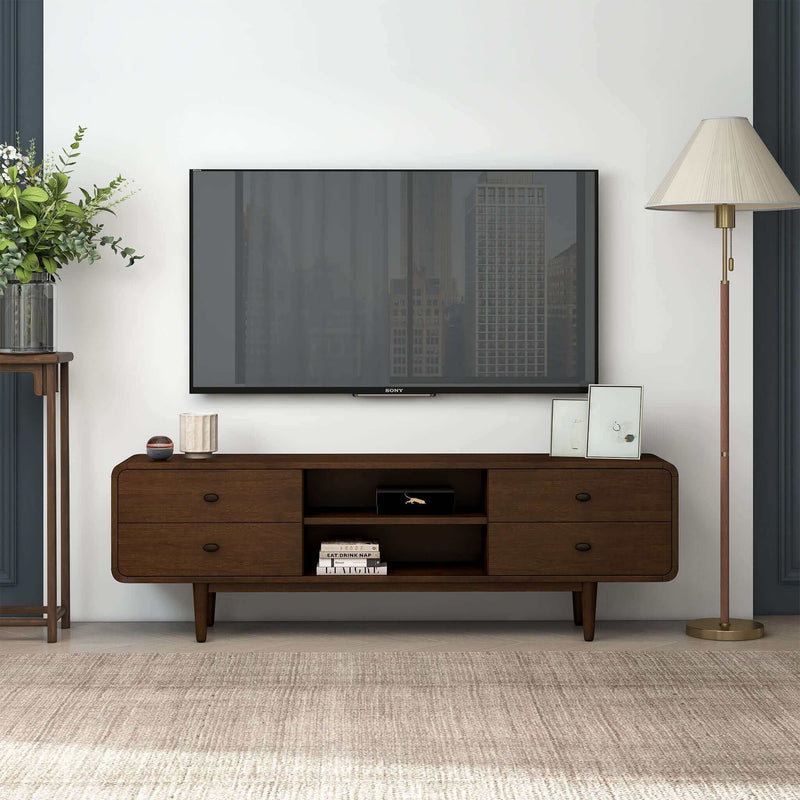 Alexa - Mid-Century Modern Style TV Stand - Dark Brown / Wood