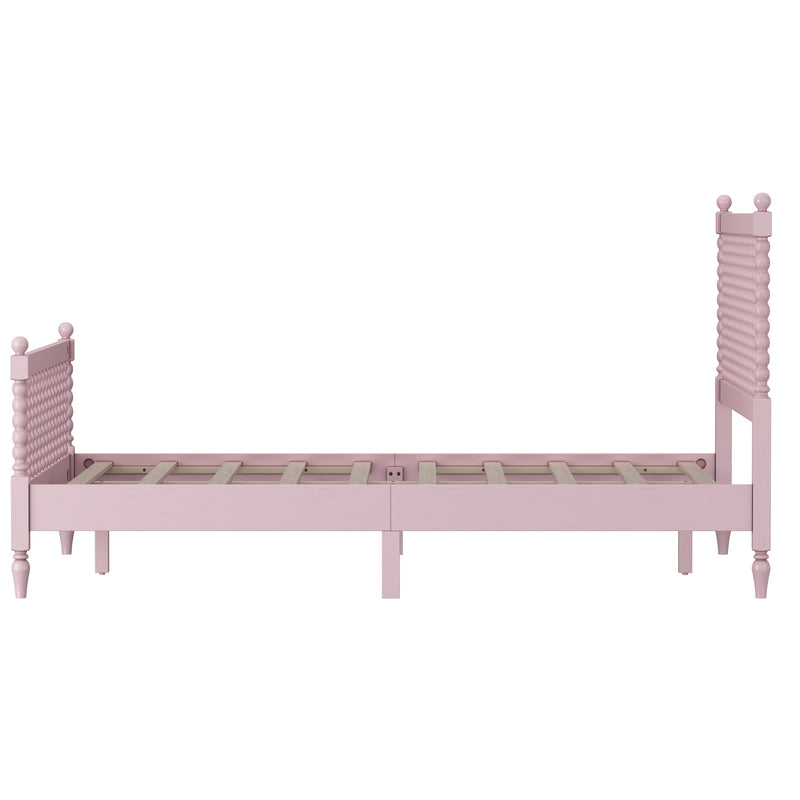 Queen Size Wood Platform Bed with Gourd Shaped Headboard and Footboard,Pink