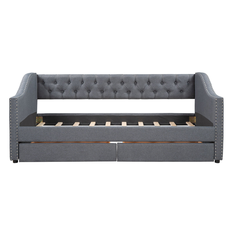 Upholstered Twin Size daybed with Two Drawers, Wood Slat Support, Gray(OLD SKU :LP000011AAE)