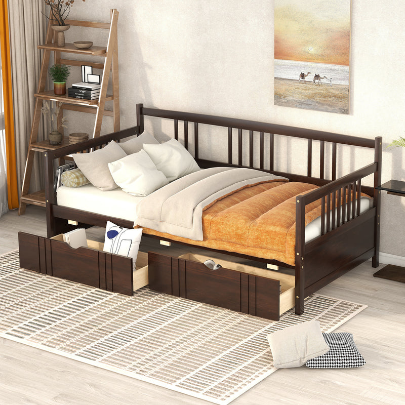 Twin Size Daybed Wood Bed with Two Drawers,Espresso(OLD SKU:LP000057AAP)