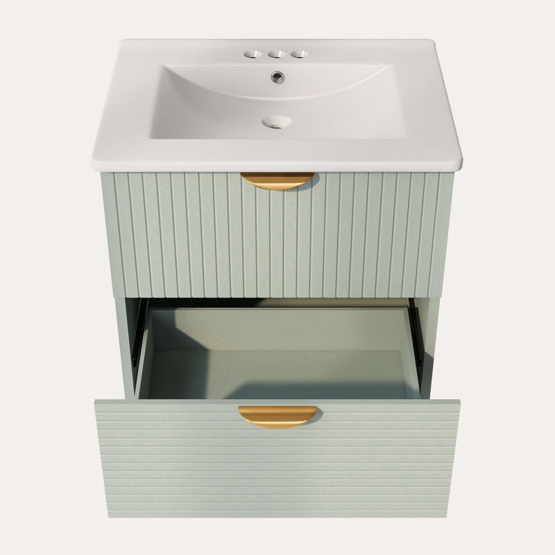 Modern Wall-Mounted Bathroom Vanity With 2 Drawers, Ideal For Small Bathrooms - Green