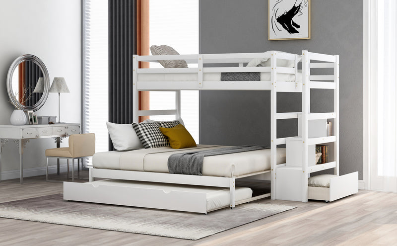 Twin over Twin/King (Irregular King Size) Bunk Bed with Twin Size Trundle, Extendable Bunk Bed   (White)(OLD SKU :LP000032AAK)