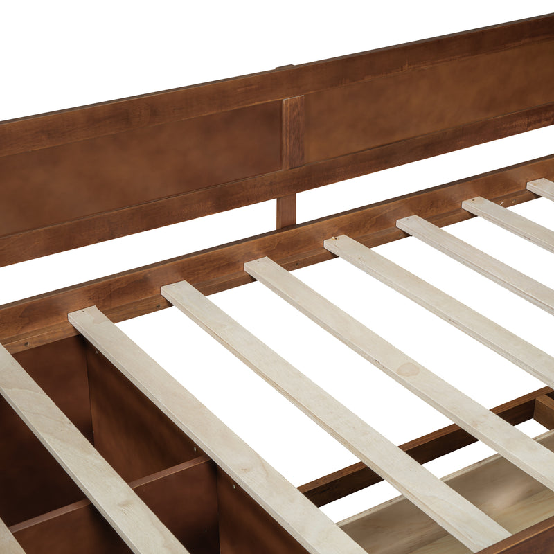 Twin Size Daybed with Drawers and Shelves, Walnut