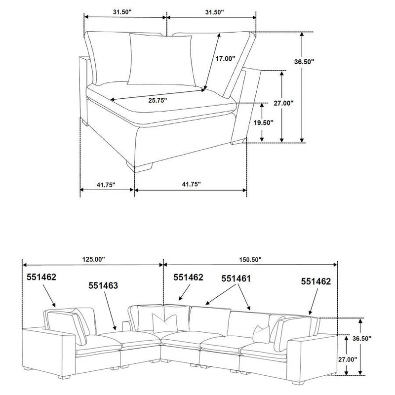 Lakeview - 5-Piece Upholstered Modular Sectional Sofa