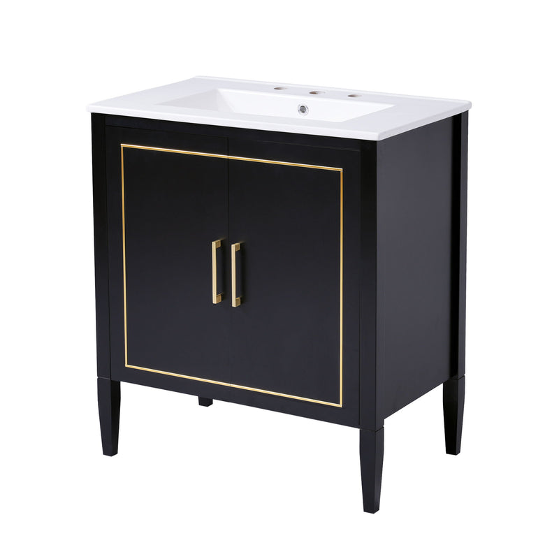 Bathroom Vanity With Ceramic Basin, Soft Close Door, Built-In Hidden Drawer - Black