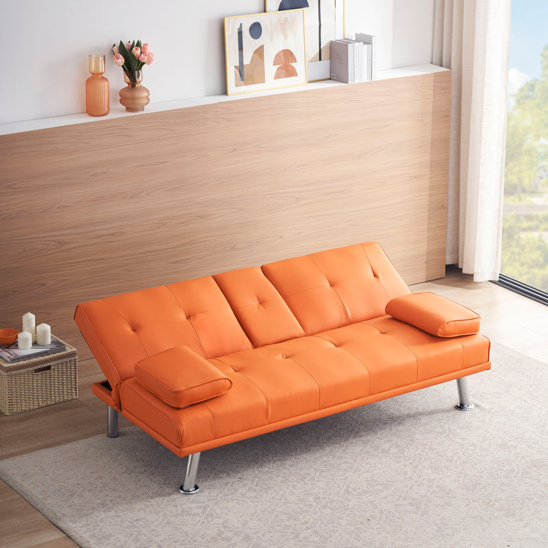 Leather Multifunctional Double Folding Sofa Bed For Office With Coffee Table