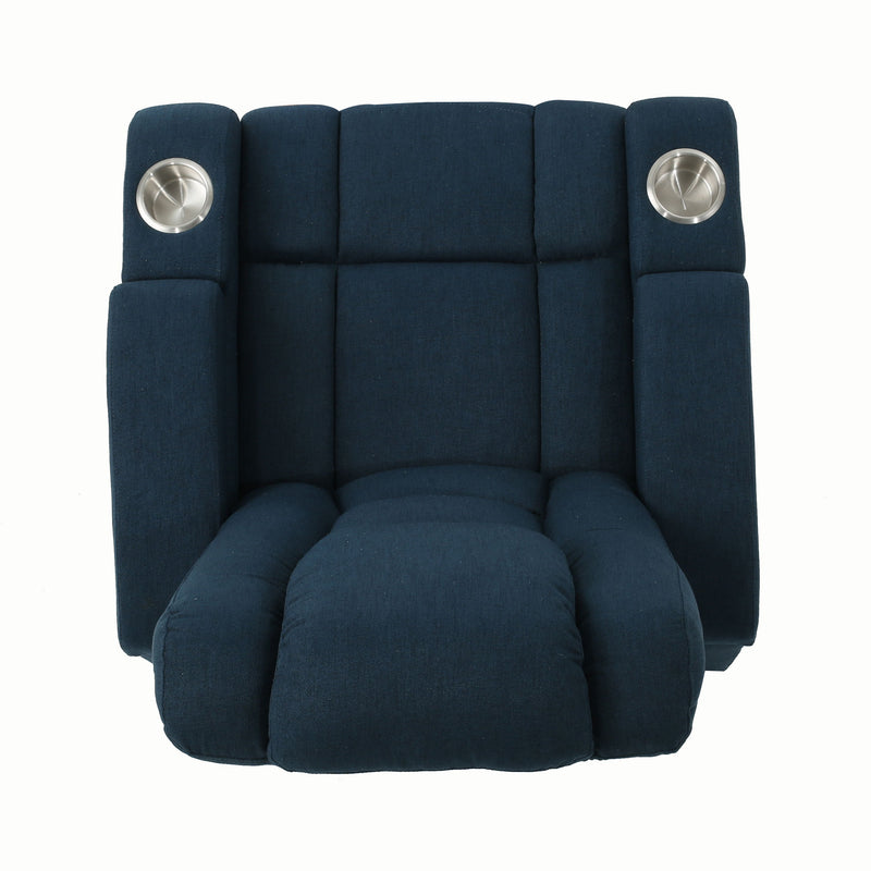 Wide - Power Standard Recliner Chair With Arm Storage With USB - Navy Blue