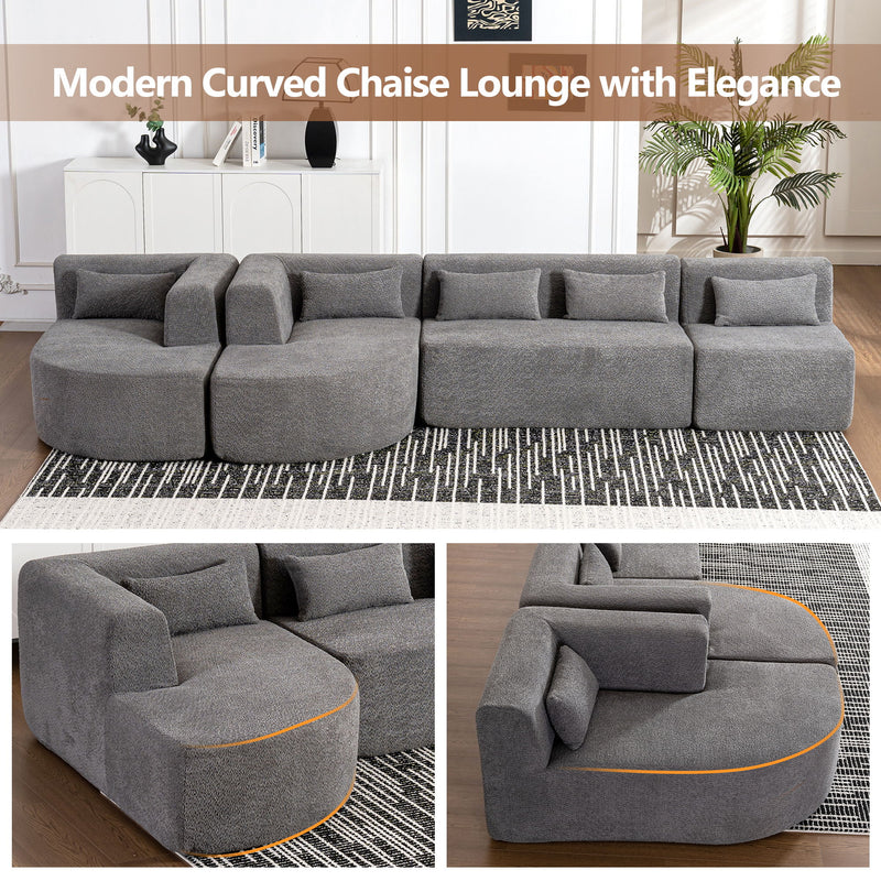 Upholstered Sofa Free Combined Sofa Couch With Two Chaise Lounge And Five Back Pillows For Living Room