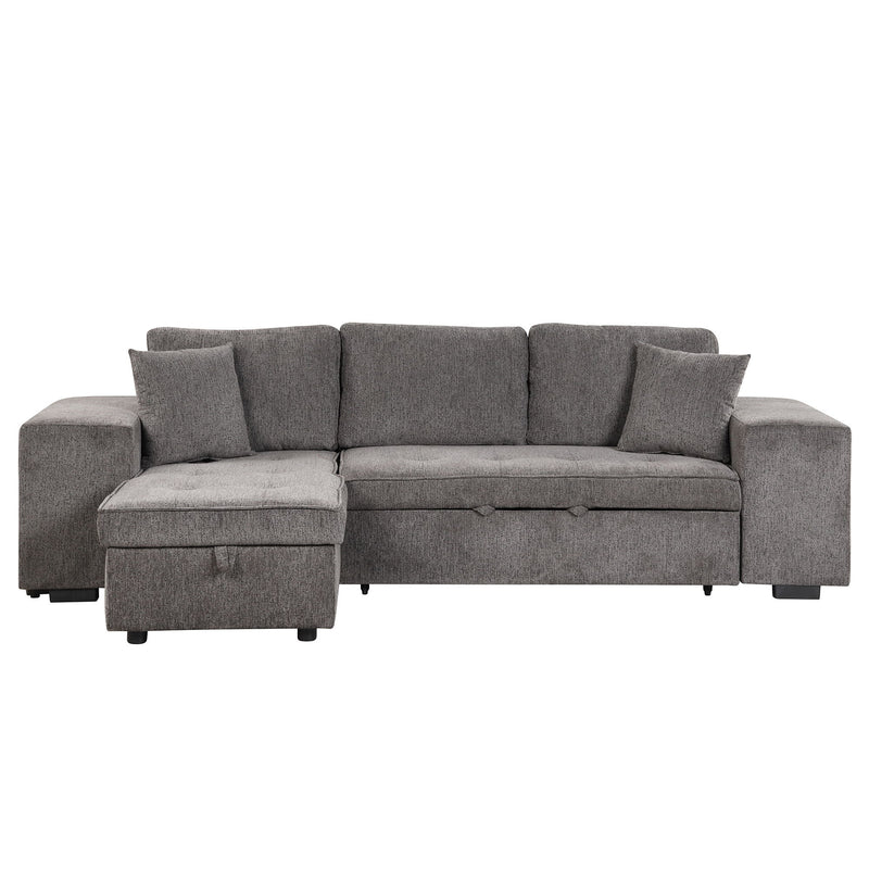 Modern L-Shape 3 Seat Reversible Sectional Couch, Pull Out Sleeper Sofa With Storage Chaise And 2 Stools For Living Room Furniture Set