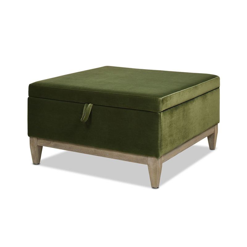 Knox - Square Storage Cocktail Ottoman - Olive Green