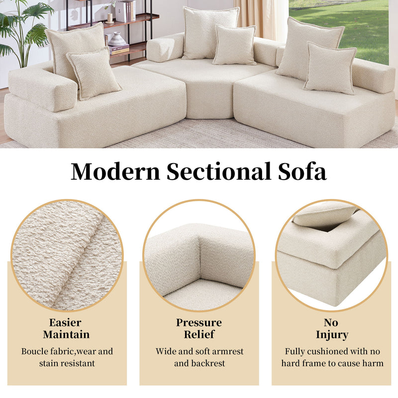 Oversized Modular Sectional Sofa, Luxury Boucle Floor Couch Set, Convertible Sleeper Couch, Spacious Foam-Filled Sofa Bed For Living Room