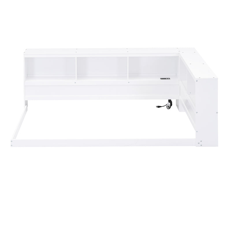 Wood Twin Size Daybed with Storage Cabinets and USB Ports, White