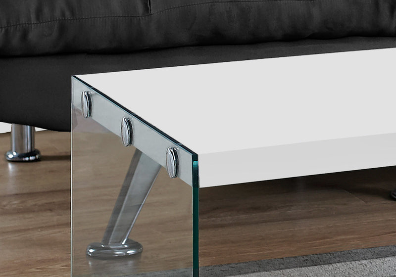 Coffee Table Rectangular, Clear Tempered Glass, Contemporary, Modern - Glossy White