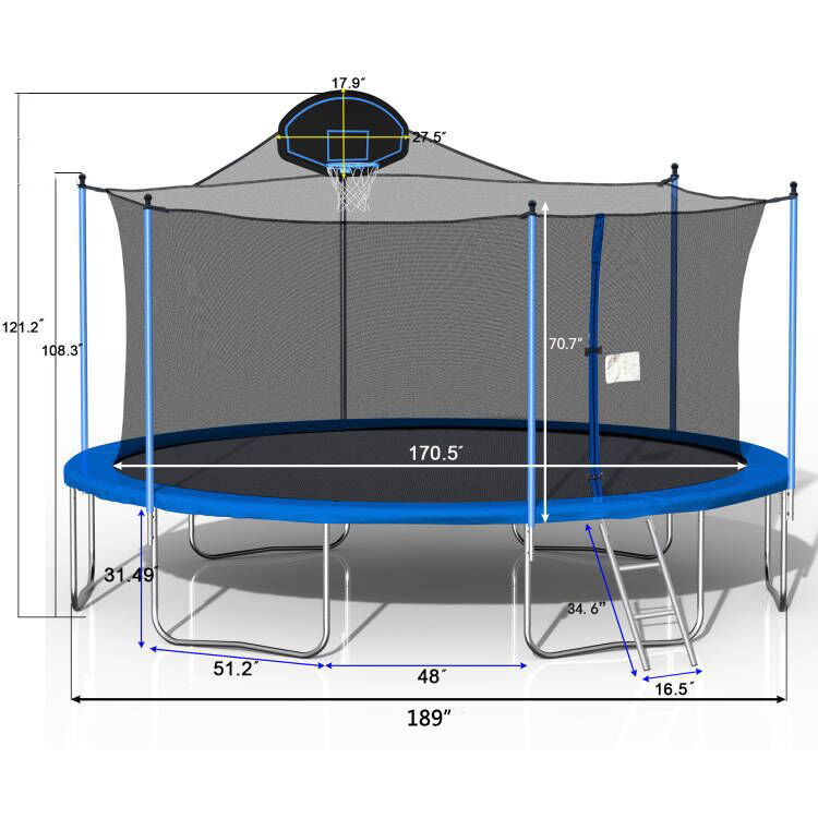 Trampoline For Adults & Kids With Basketball Hoop, Outdoor Trampolines With Ladder And Safety Enclosure Net For Kids And Adults