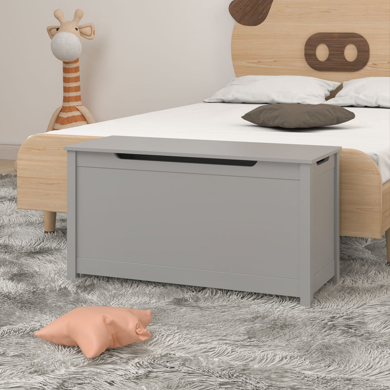 Kids Wooden Toy Box Storage With Safety Hinged Lid For Ages 2+ - Gray