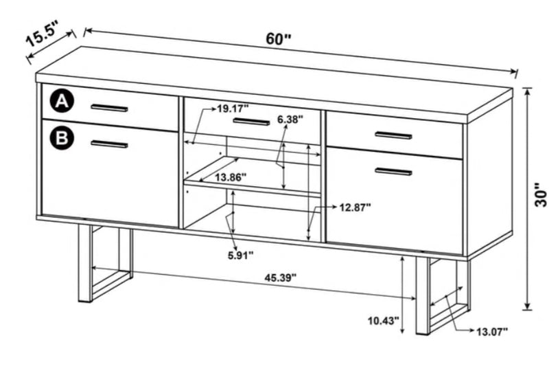 5-drawer Home Office Storage Credenza -Cappuccino Finish