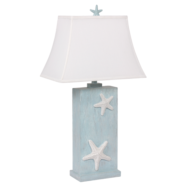 Starfish, Wood Table Lamp, Soft Rectangular Shade - Blue Wash