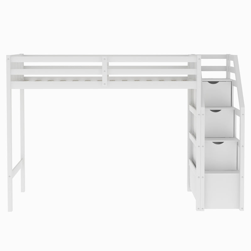 Twin over Full Loft Bed with Staircase,White(OLD SKU:SM000107AAK)