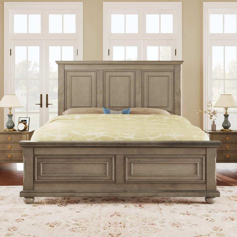 Traditional Town and Country Style Pinewood Vintage Full Bed, Stone