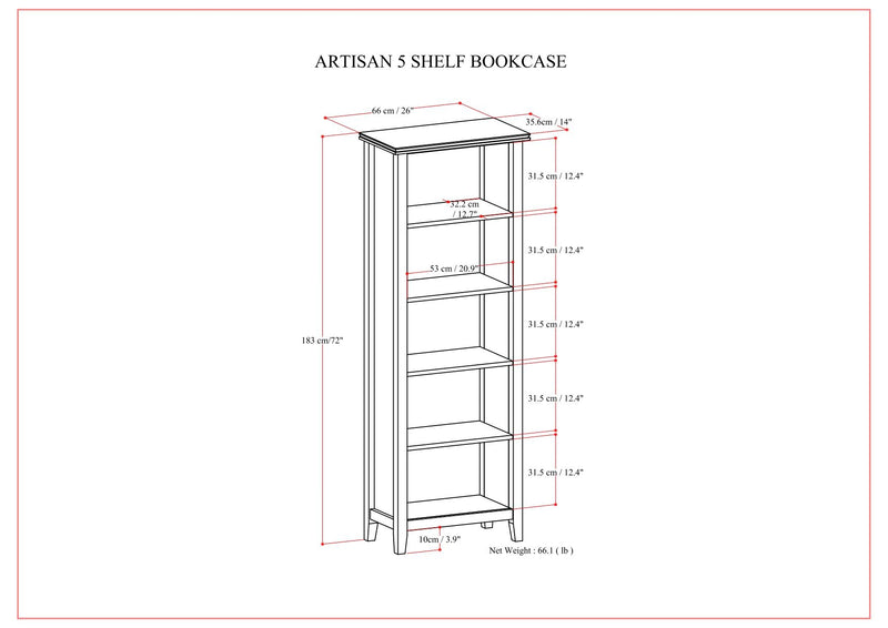 Artisan - 5 Shelf Bookcase, Handcrafted