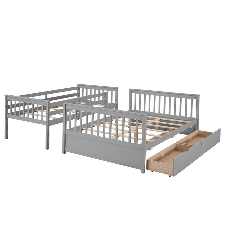 Twin-Over-Full Bunk Bed with Ladders and Two Storage Drawers(Gray){old sku:LT000165AAE}