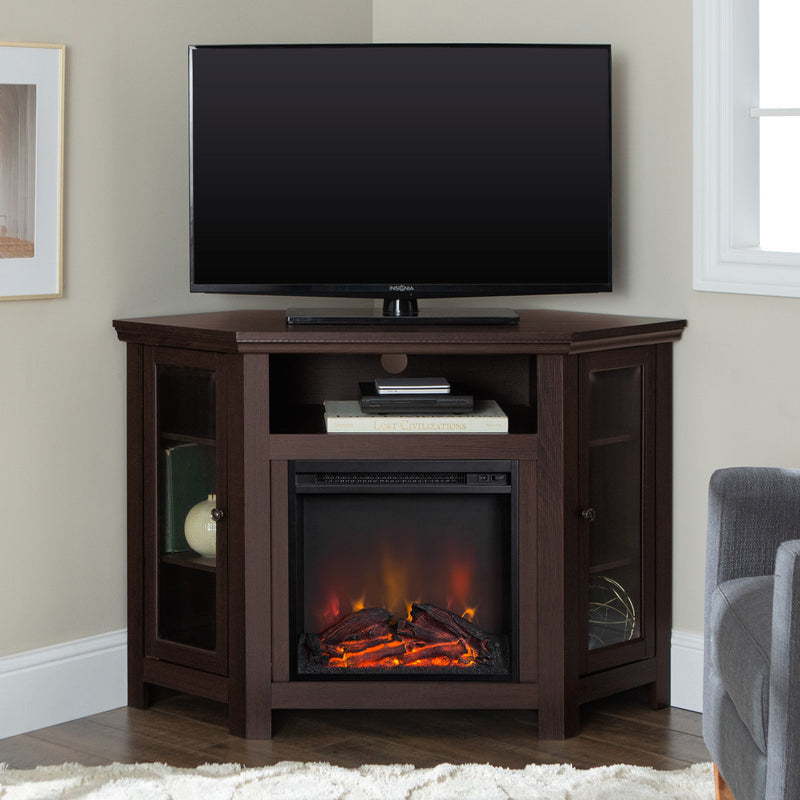 Classic Glass Door Fireplace TV Stand For Tvs Up To 55"