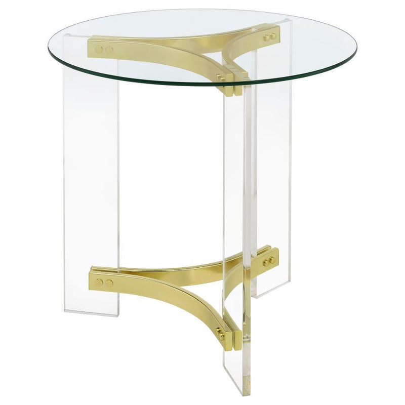 Janessa - Round Glass Top Acrylic Leg End Table Matte - Brass