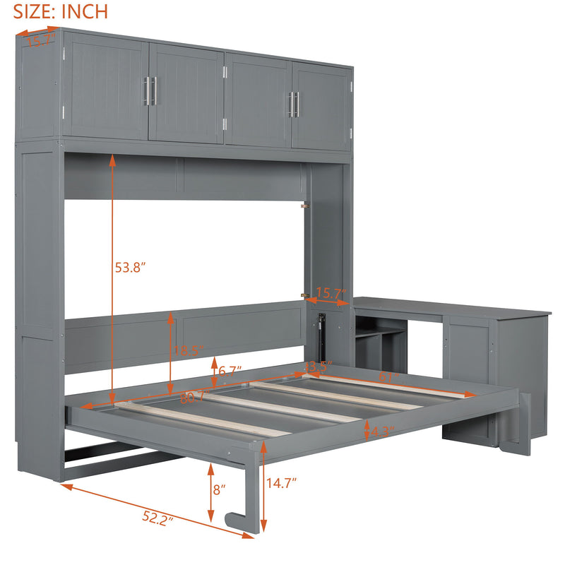 Wall Murphy Bed With Desk And Storage Shelves And Big Cabinets