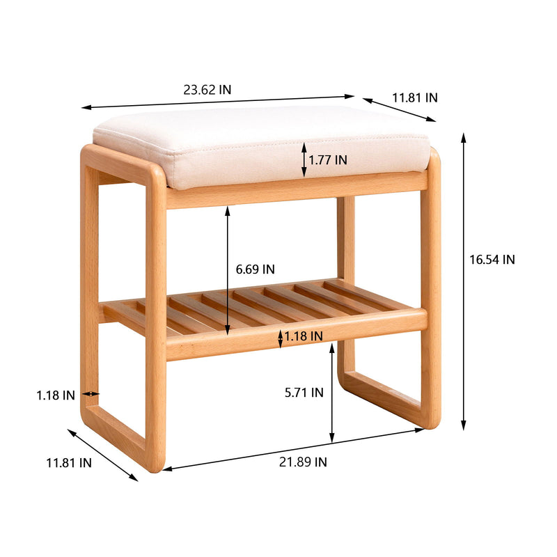 Shoe Bench, Beech Wood Storage Rack Organizer With High Rebound Sponge Cushion - Natural