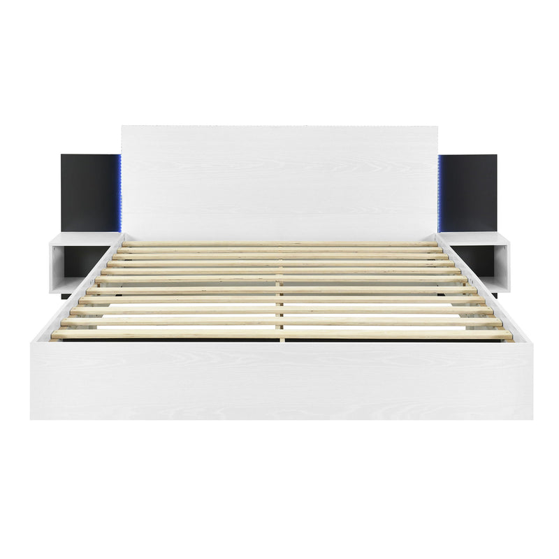 Floating Platform Bed, With LED Lights, Bedside Nightstand