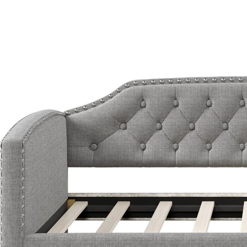 Twin Size Upholstered Daybed with Trundle for Guest Room, Small Bedroom, Study Room, Gray