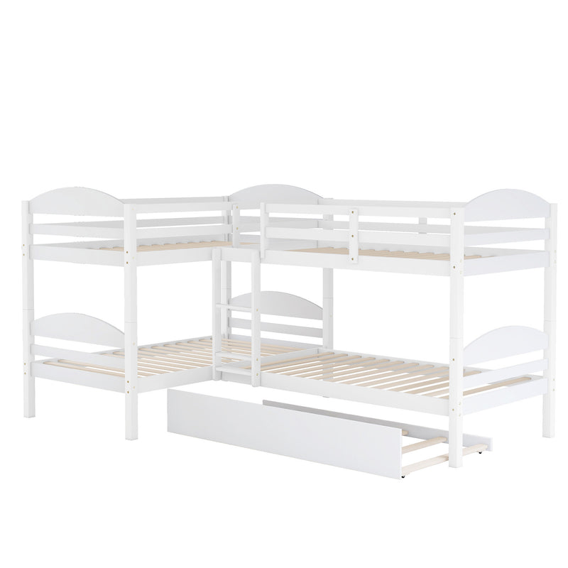 Twin L-Shaped Bunk bed with Trundle-White{OLD SKU:LP000024AAK}