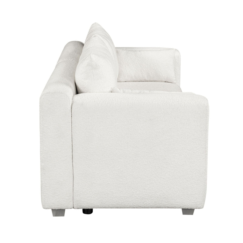 Modern Loop Yarn Sofa, One Piece Seat Frame, Minimalist 2-3 Seat Couch Easy To Install, Loveseats With Extra Wide Domed Arms (2 Pillows) - White