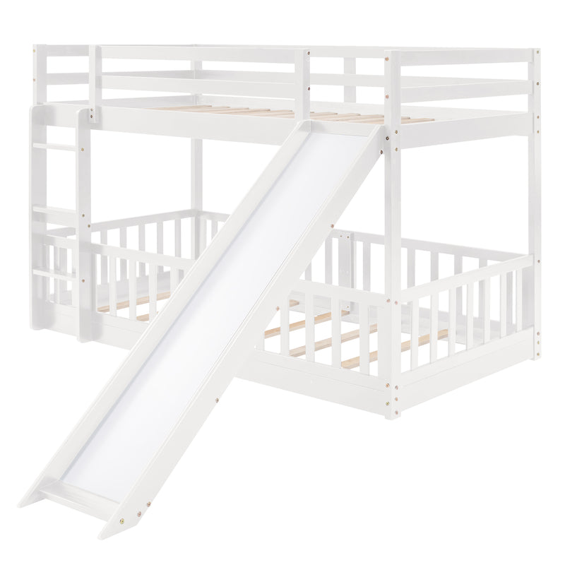 Twin Over Twin Bunk Bed with Slide and Ladder, White(Old SKU:LP000009AAK)