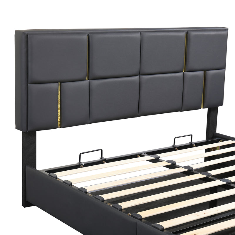 Queen Size Upholstered Platform Bed with Hydraulic Storage System,No Box Spring Needed,Black