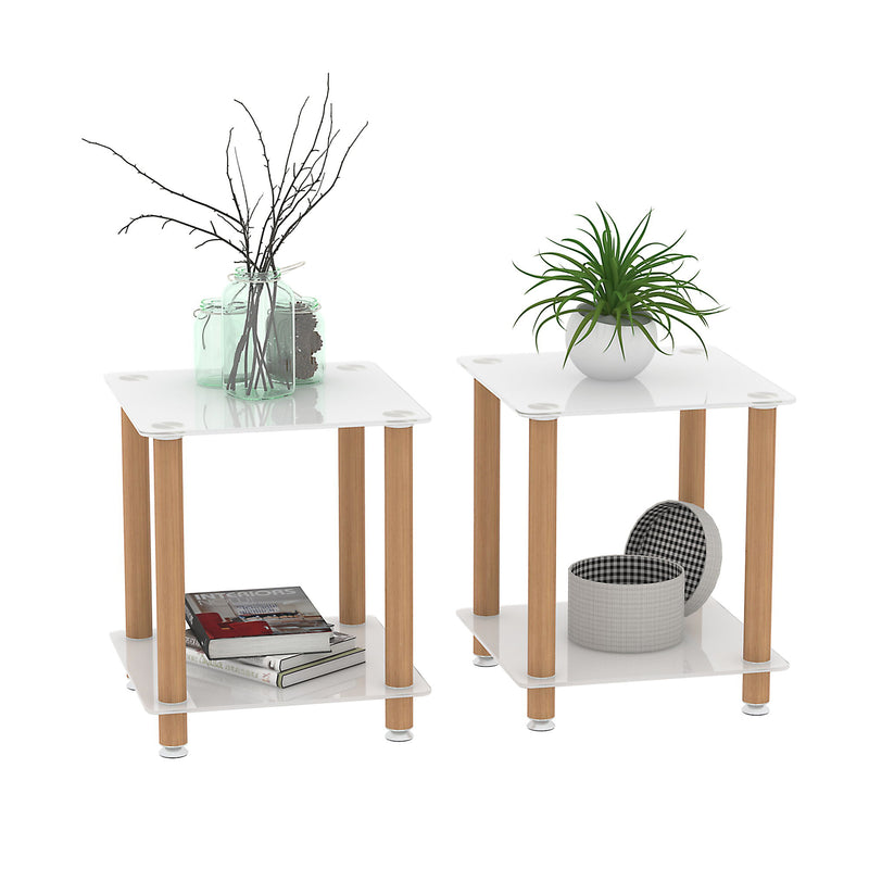 Side Table, 2 Tier Space End Table, Modern Night Stand, Sofa Table, Side Table With Storage Shelve