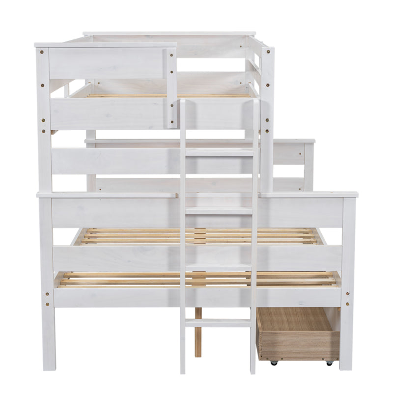 Wood Twin over Full Bunk Bed with 2 Drawers, White