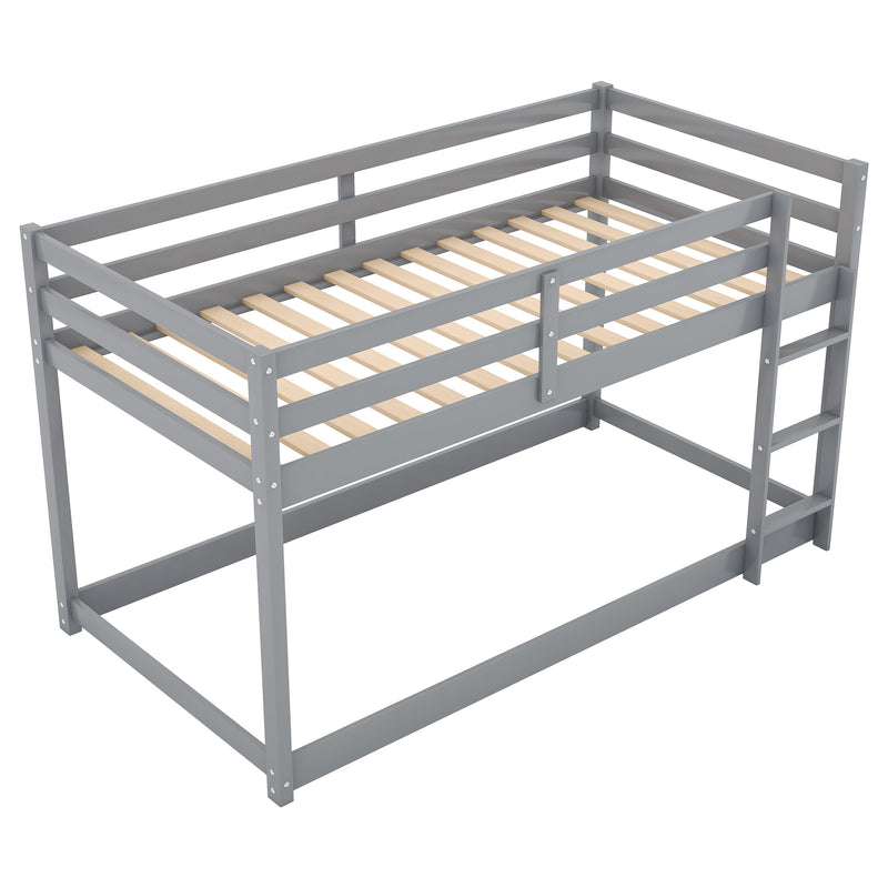 Twin over Twin Floor Bunk Bed with Ladder , Gray(Old SKU:WF281727AAE/WF286602AAE)