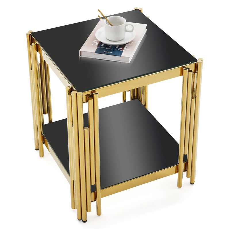 Square End Table With Tempered Glass Top For Living Room