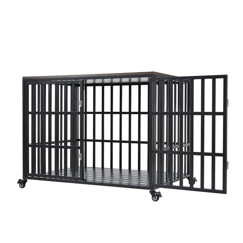 Heavy Duty Dog Crate For Large Medium Dogs, Furniture Style Cage With 4 Lockable Wheels And 2 Locks, Decorative Pet House Wooden Cage Kennel Furniture Indoor - Black