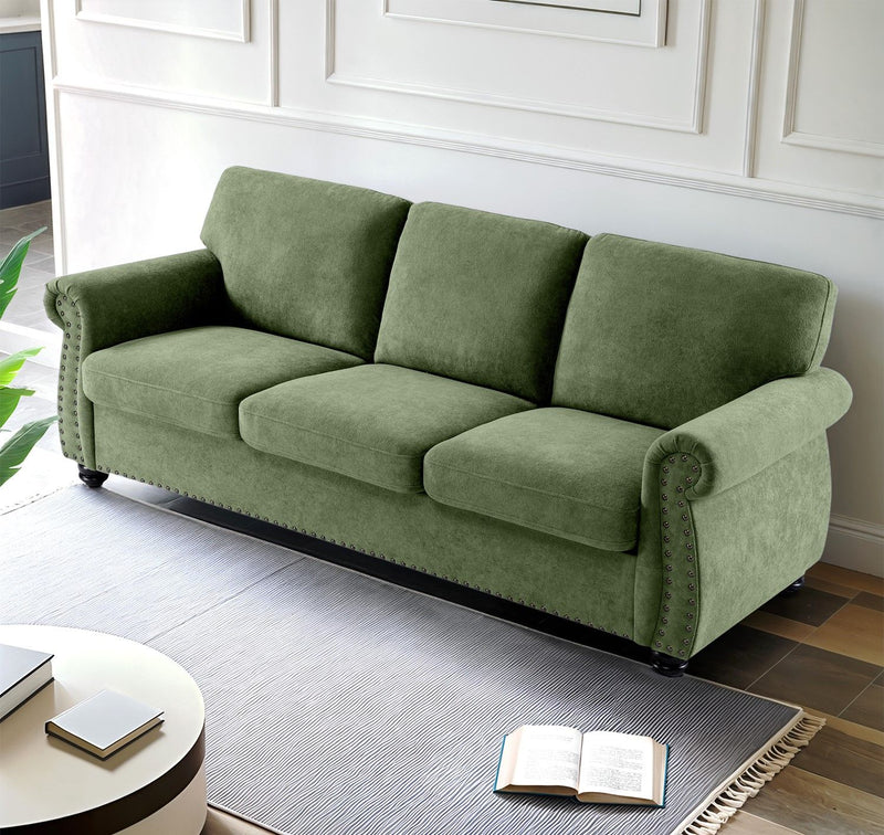 Soft Sofa, Upholstered 3 Seater Couch With High Density Foam, Loose Back Cushions And Turned Legs