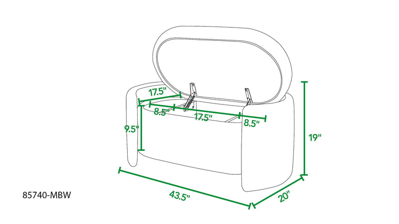 Fuji - Oval Storage Bench, Upholstered - Ivory White