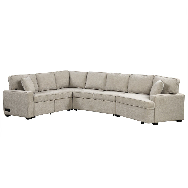 L-Shaped Sofa Sectional Sofa Couch Pull-Out Sofa Bed With Charging Devices And Cup Holders For Living Room