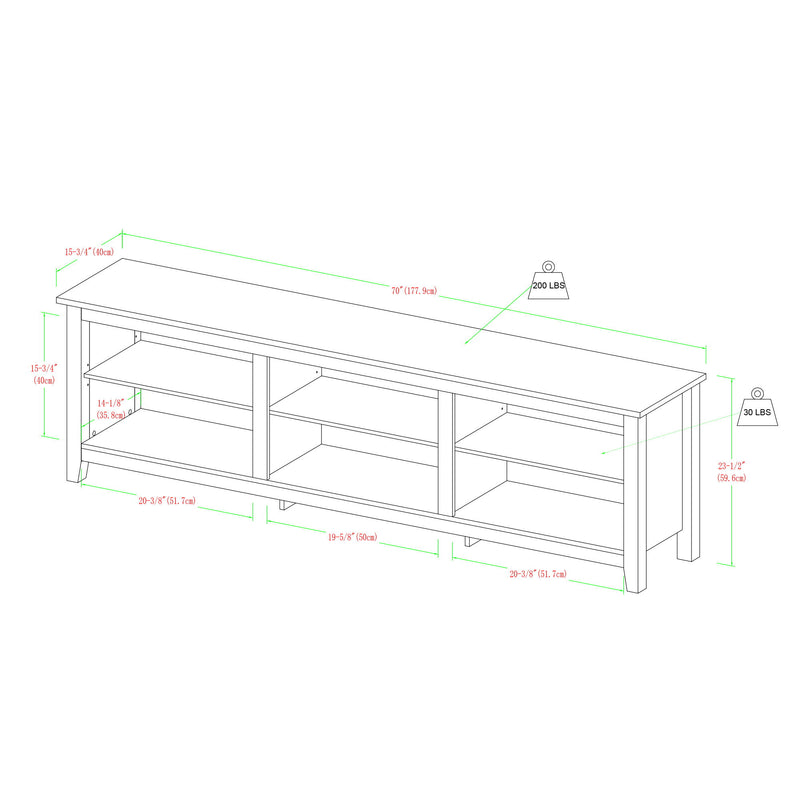 Modern Transitional 3 Shelf Open Storage 70" TV Stand For 80" TVs - Brown