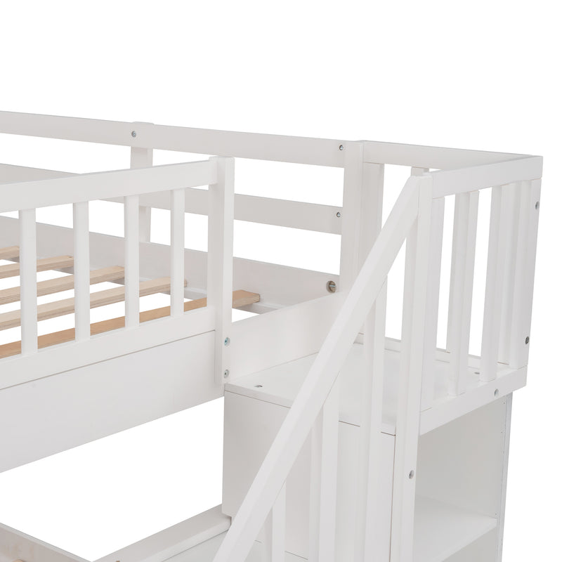 Stairway Full-Over-Full Bunk Bed with Drawer, Storage and Guard Rail for Bedroom, White ( old sku: LP000310AAK )